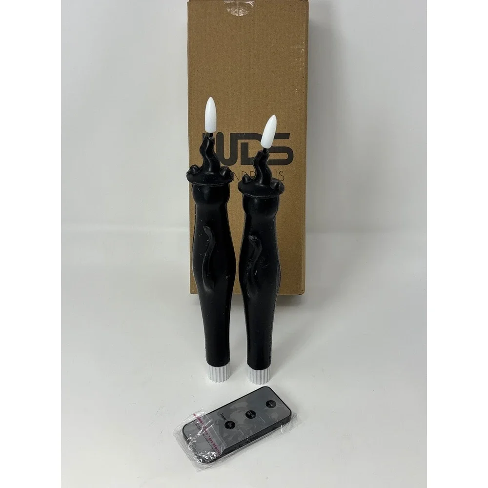 Wondrous LED Wax Black Cat Flameless Taper Candles Set of 2 with Remote‎ Timer